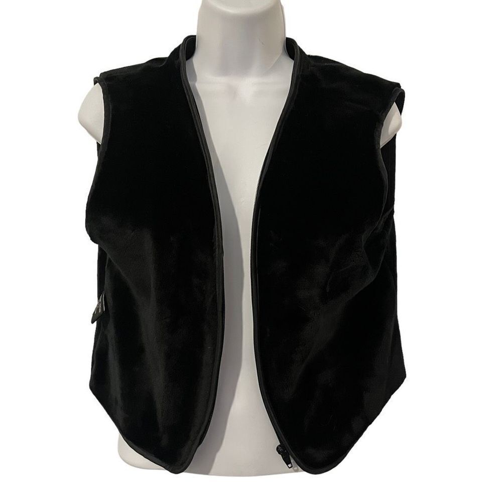 Baby Phat Women's Black Fluffy Leather Zip-Up Sleeveless Vest Size L